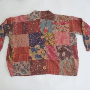 Vintage Handmade Multicolor Patchwork Floral Paisley Artisan Boho Cardigan 2X